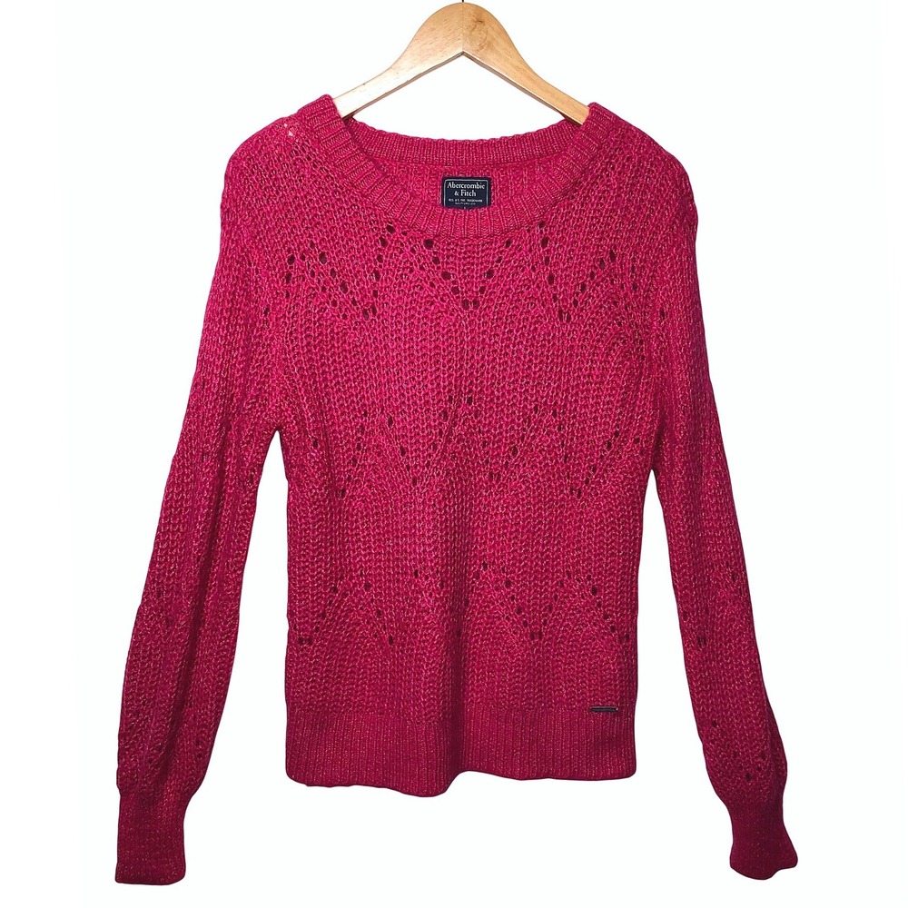Abercrombie & Fitch Womens Alpaca Blend Open Knit‎ Sweater Large Pink Y2K Cozy